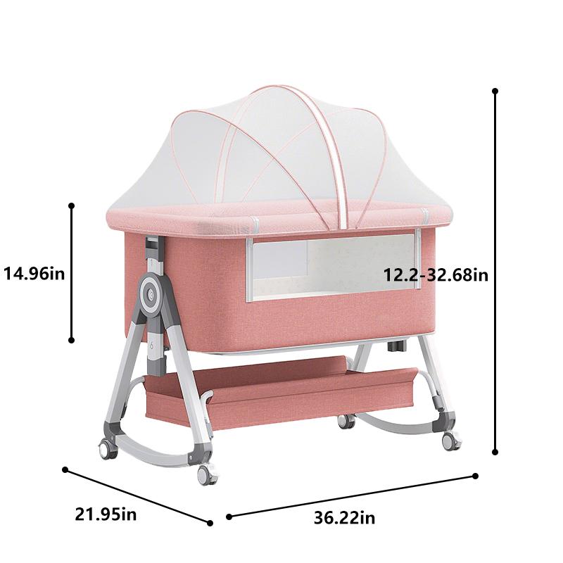 Luxury 3 in 1 Baby Bassinet Bedside Sleeper for Newborn 0–6 Months, Adjustable Height Portable Crib with Wheels & Mosquito Net, Breathable Mesh, Premium Mattress & Storage Basket