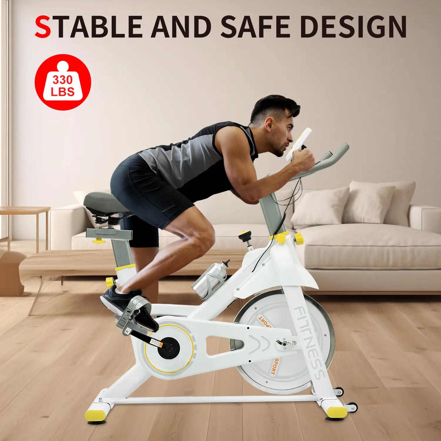Indoor Exercise Bike with 330LBS Capacity, Silent Belt Drive Cycling Bike with Adjustable Magnetic Resistance, LCD Monitor & Tablet Holder,  Home Workout Spin Bike with Adjustable Seat Handlebars, Water Bottle Holder & Transport Wheels ，Fitness Training