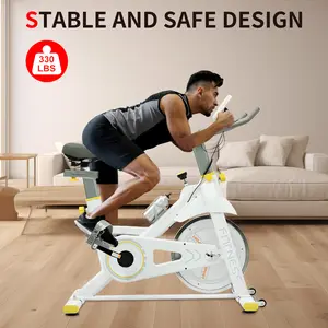 Indoor Exercise Bike with 330LBS Capacity, Silent Belt Drive Cycling Bike with Adjustable Magnetic Resistance, LCD Monitor & Tablet Holder,  Home Workout Spin Bike with Adjustable Seat Handlebars, Water Bottle Holder & Transport Wheels ，Fitness Training