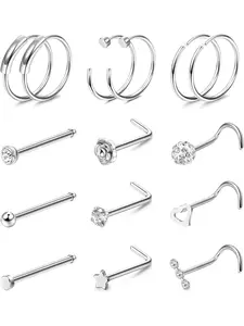 15PCS 20G Nose Rings Set for Women Men G23 Titanium Rings Nose Hoop Studs Hypoallergenic CZ Flower Nose Screw L Shape Piercing Nose Jewelry, Nose Rings Hoops, Titanium