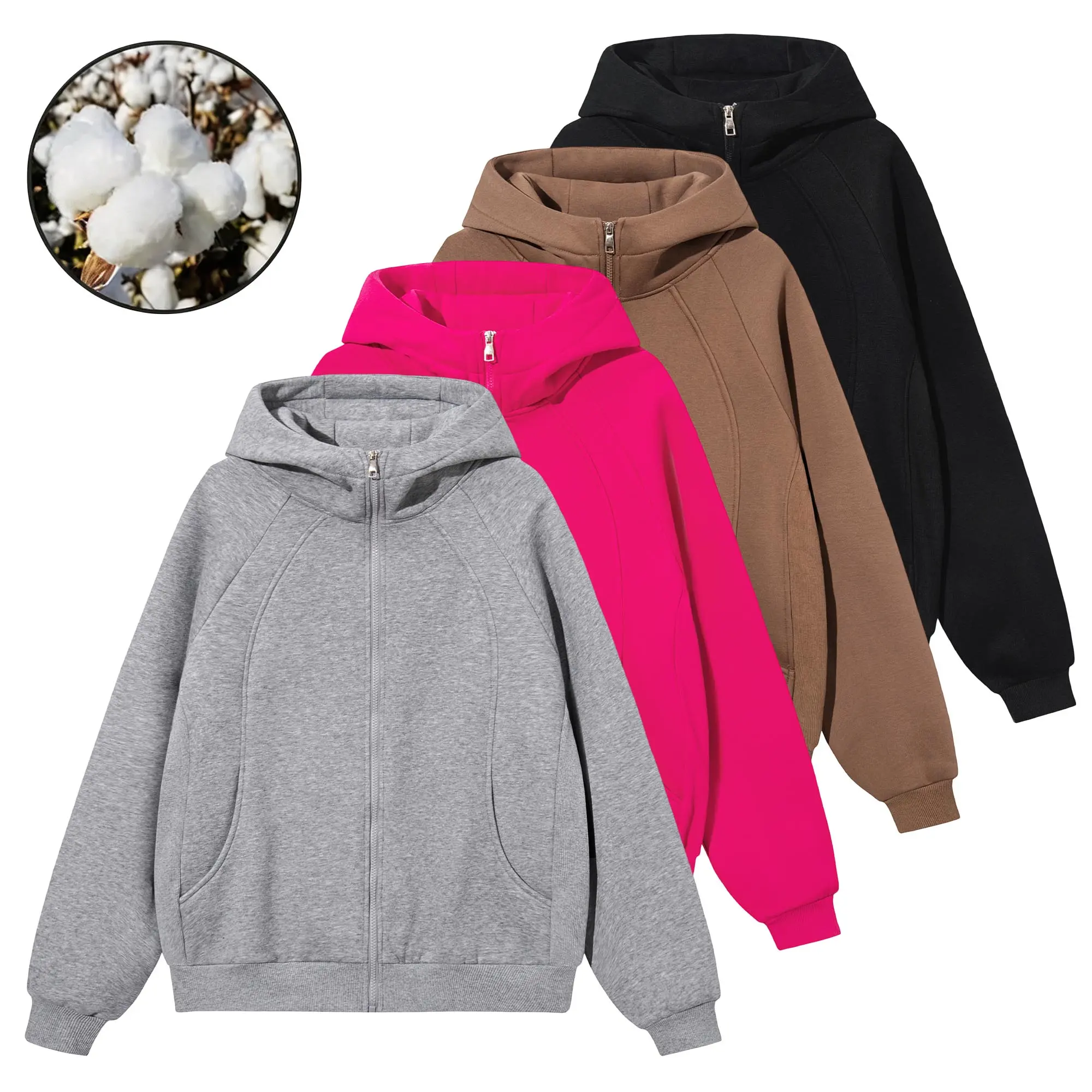 Men’s cotton zip-up hoodie available in 1-, 2-, or 3-pack options, featuring a solid color design with pockets. The fabric is comfortable and soft, making it a versatile casual top for everyday wear in autumn and winter, suitable for work, travel, outdoor