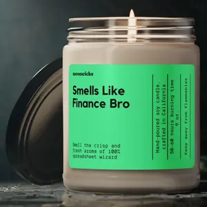 Smells Like Finance Bro Soy Wax Candle - 100% Cotton Wick, Reusable Glass Jar, 50-60 Hours Burn Time, Eco-Friendly Vegan Formula, 9 Scent Options