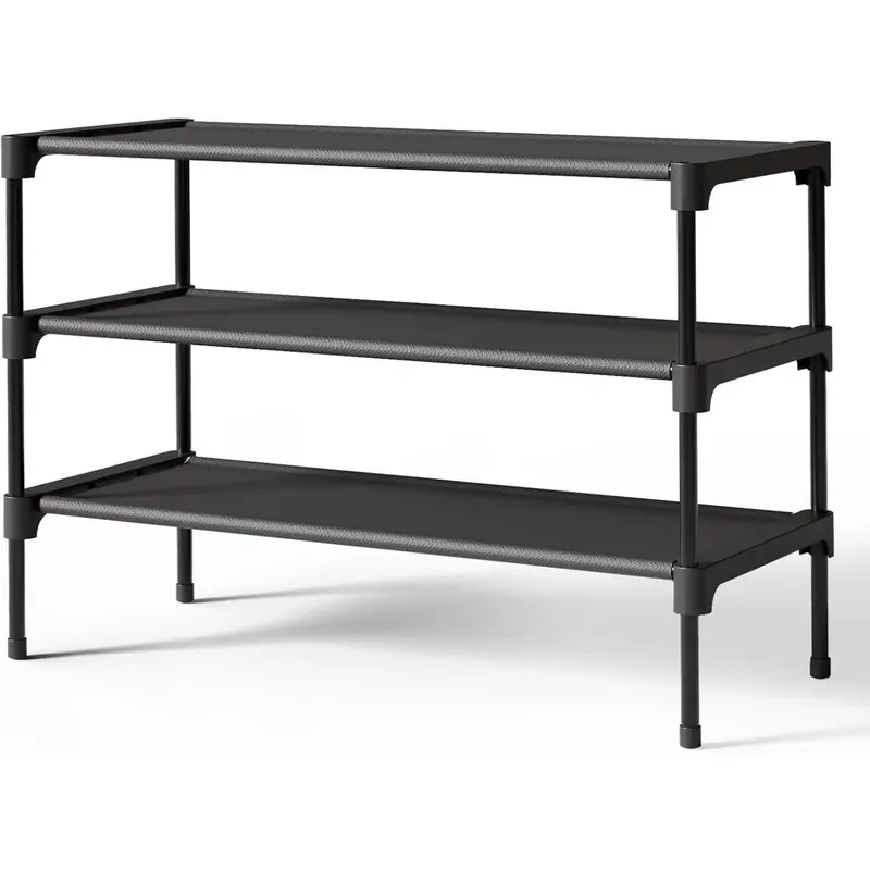 New Deal - Shoe Rack - Premium Non-Woven Shoe Rack Shelf, Shoe Organizer for Closet, Entryway, Garage & Corridor, Sturdy & Durable Long Stackable Shoe Shelves, Medium, Black