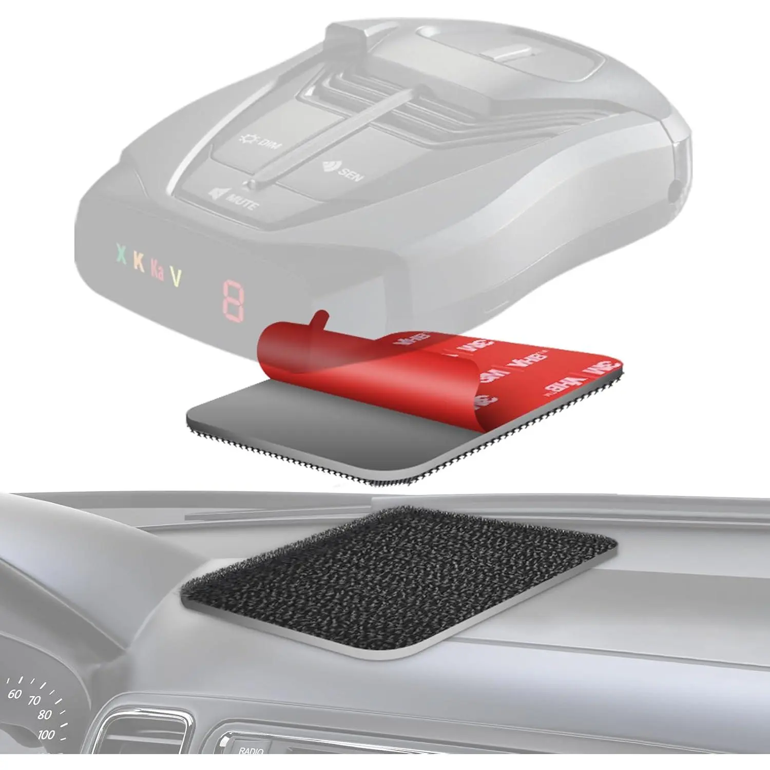 Car Radar Detector Mount with Velcro Hook-and-Loop Dash Tool-Free Installation, Heat-Resistant, Adjustable Angle, Secure Hold, Unobstructed View, High-Quality 3M Adhesive, Wide Compatibility for Cobra Rad 350, DFR6, R3, R7 & All Radar Models