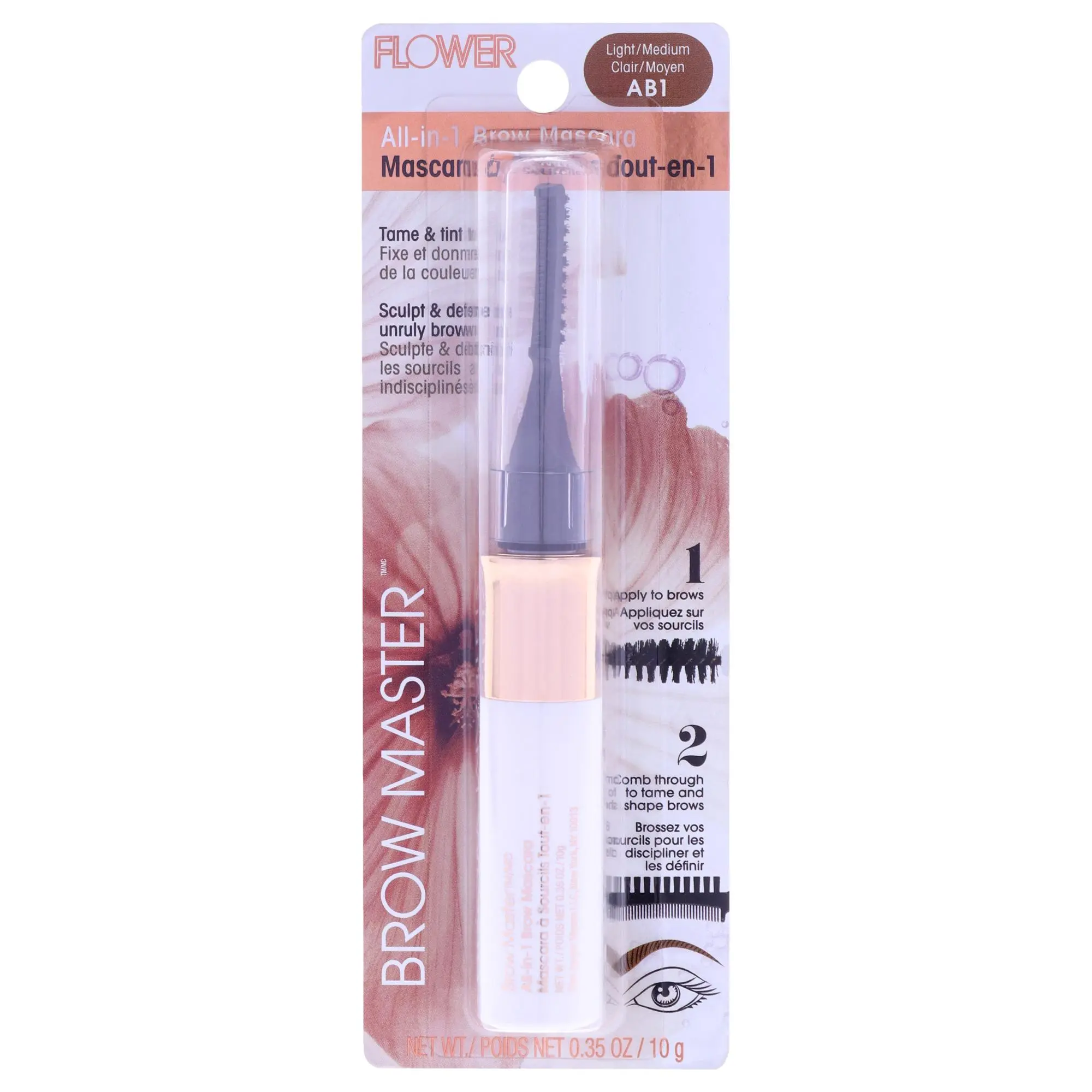 Brow Master All-In-1 Brow Mascara - AB1 Light Medium by Flower Beauty for Women - 0.35 oz Eyebrow