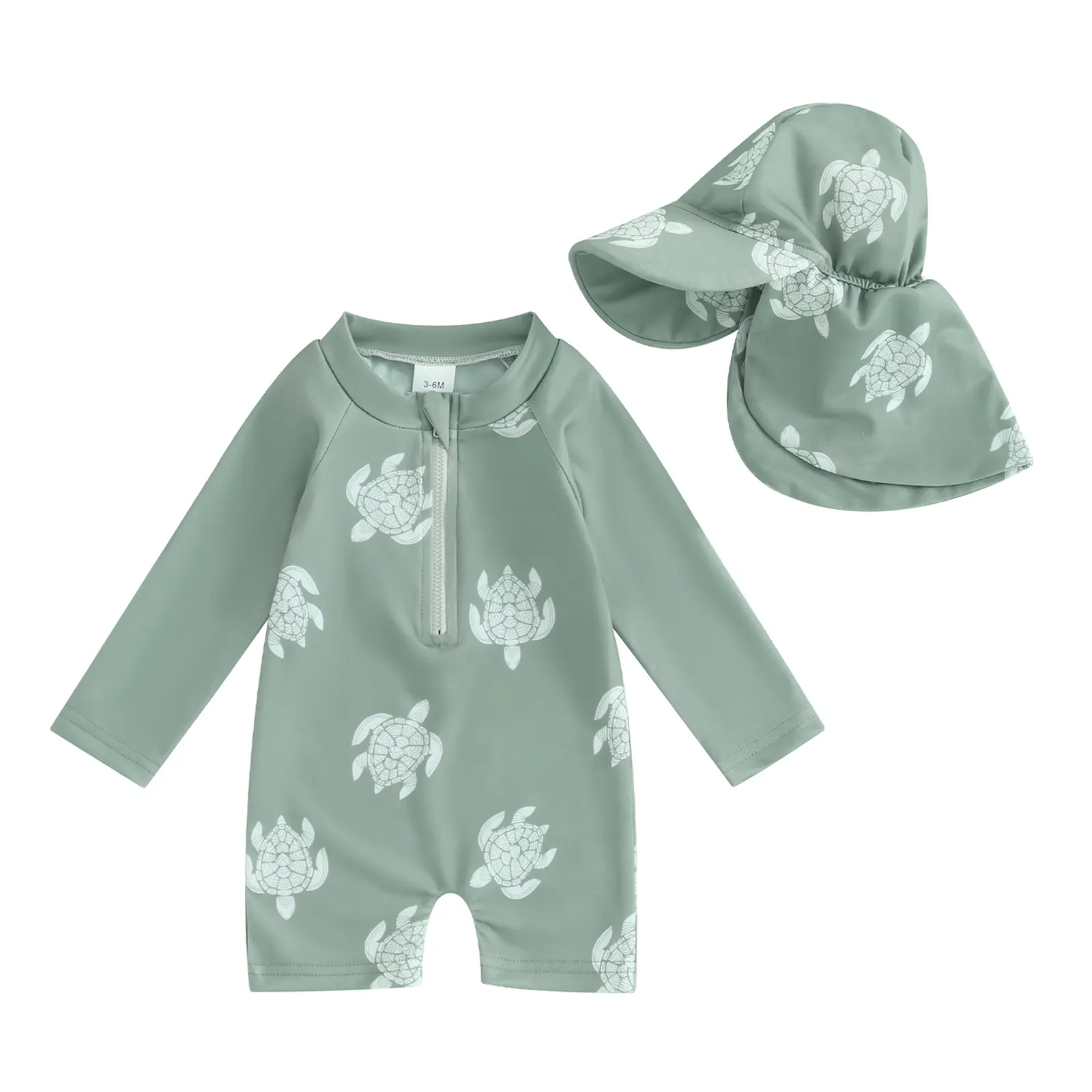 Toddler Infant Baby Boys Swimsuit Kids Rash Guard  Newborn Zipper Bathing Suit Swimwear with Hat