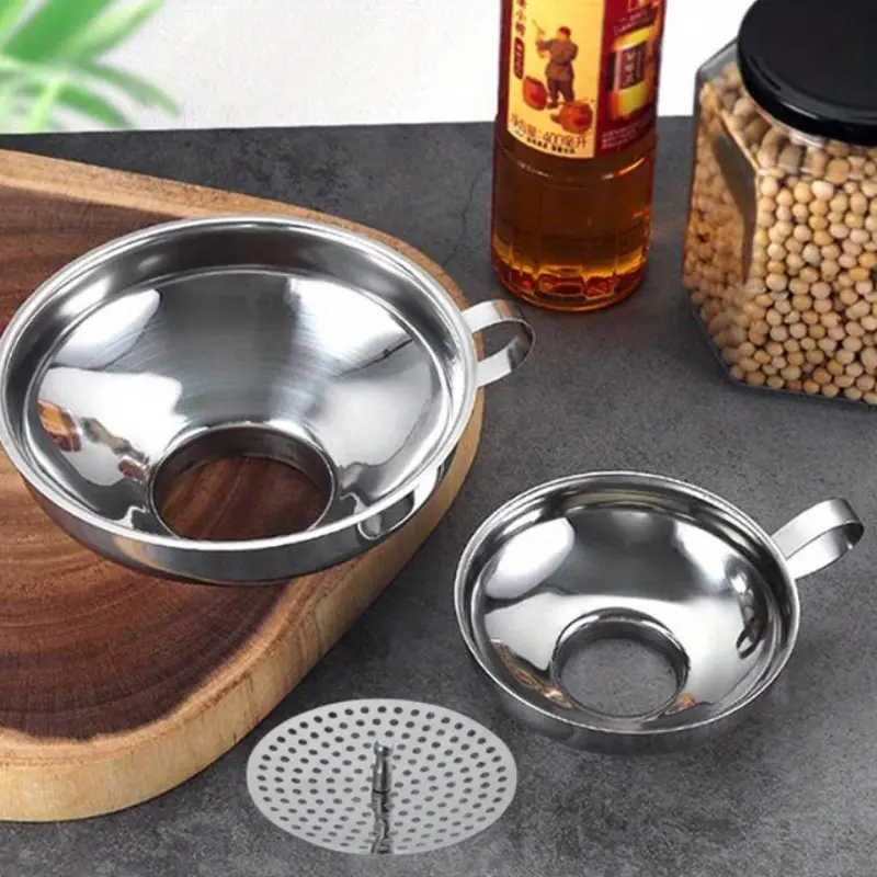 Stainless Steel Kitchen Funnel, 4.1-Inch 5.8-Inch Food Grade Metal Funnel with Strainer for Filling Bottles, Transferring Liquid, Oil, Juice, Milk