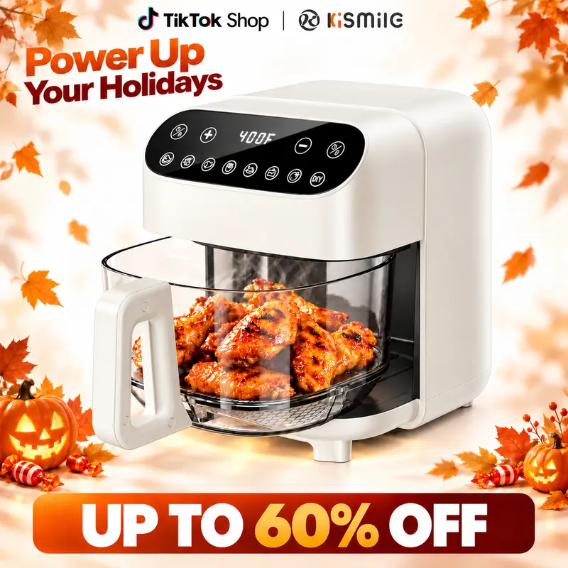 Kismile 5-Qt Air Fryer for 1-3 People - 8 Preset Modes, 60-Min Timer, 120V, 1500-1599W, Auto-Pause Safety, 304 Stainless Steel, Non-Toxic High Borosilicate Glass Basket, 360° Viewing Window, Dishwasher-Safe, PFSA-Free, Ensures Consistent Results,techvibes