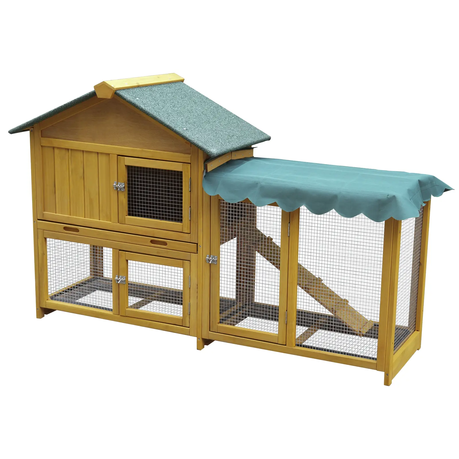 60/82inches Extra Large Wood Rabbit Hutch Outdoor Easy to Assemble and Stable Bunny Cage Indoor with Cleaning Tray & Waterproof Roof for Small and Medium Bun,Removable waterproof and sun protection cover