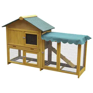 60/82inches Extra Large Wood Rabbit Hutch Outdoor Easy to Assemble and Stable Bunny Cage Indoor with Cleaning Tray & Waterproof Roof for Small and Medium Bun,Removable waterproof and sun protection cover