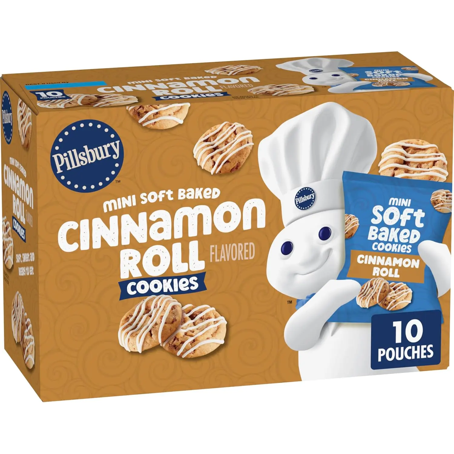 Pillsbury Mini Soft Baked Cinnamon Roll Flavored Cookies, 10 ct | Iconic Cinnamon Roll Flavor In A Bite-Sized Soft Baked Cookie, Ready To Eat, No Baking Needed, Great For Snacking