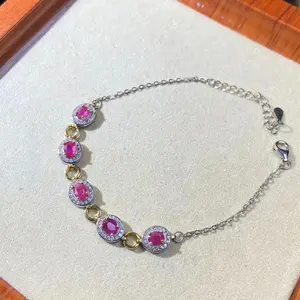 Natural Ruby Bracelet | 925 Sterling Silver | Oval Halo Red Gemstone Jewelry