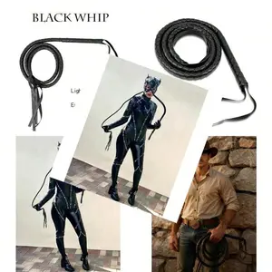 Catwoman Whip For Halloween Indiana Jones Costume Black PU Leather Whip For Cat Woman Lion Tamer Cowboy Costume Accessories Indiana Jones Whip For Adult Women Men Cosplay Menswear Clothes Faux Strap