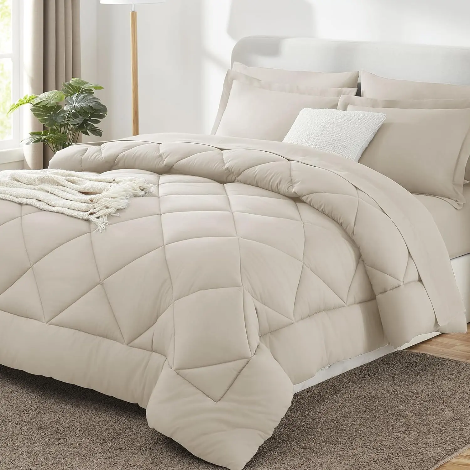 California King Comforter Beige - Cal King a Bag 7, for Seasons, with Comforter,, Pillowcases  Shams