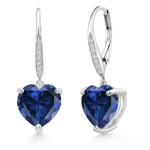 Gem Stone King Leverback Dangle Drop Heart Earrings For Women | 925 Sterling Silver | 10MM Heart Shape Gemstone Birthstone and White Lab Grown Diamond | Fine Jewelry Gifts for Her Mom Wife