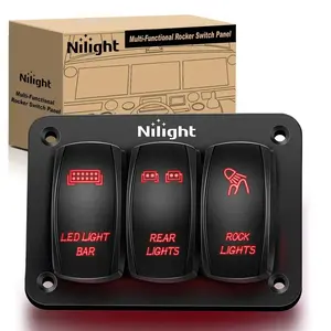 Nilight 3Gang Led Light Bar/Rear Lights/Rock Lights 5Pin ON/Off Rocker Switch Panel Red