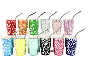 3oz Holographic laser etched cheetah Leopard shot glass Tumbler double insulated with stainless straw Drinkware Flasks Stylish Water Bottles