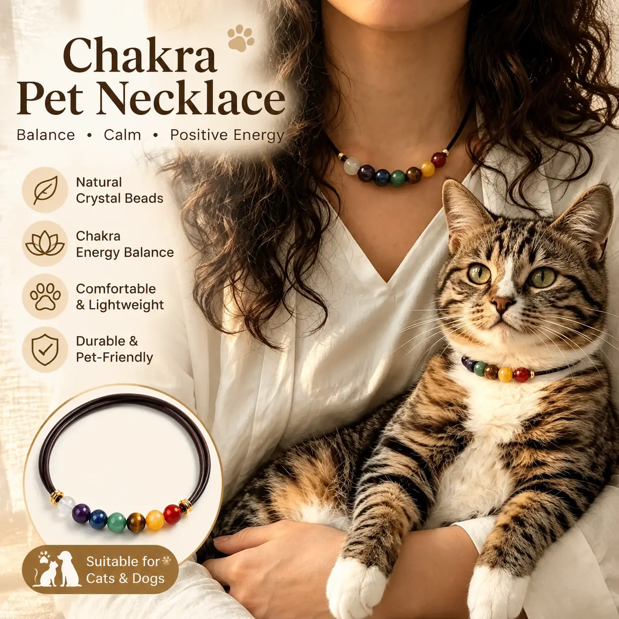 7 Chakra Natural Crystal Leather Necklace, Healing Stone for Energy Balance & Inner Peace, Adjustable Daily Wear Meditation Gift (44cm-75cm)