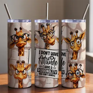 20oz Double Wall Stainless Steel Insulated Tumbler, Cute Giraffe Face with Glasses & Funny Sassy "You Don’t Belong" Quote Design, Ideal Gift for Sassy People, Cute Animal Lovers & Personality Pursuers, Perfect for Women, Teens and Coworkers