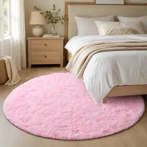 Round Fluffy Pink Rug for Bedroom,Decorative Floor Mat for Home,1 Count Non-slip Area rugs，outdoorfun Summervibes