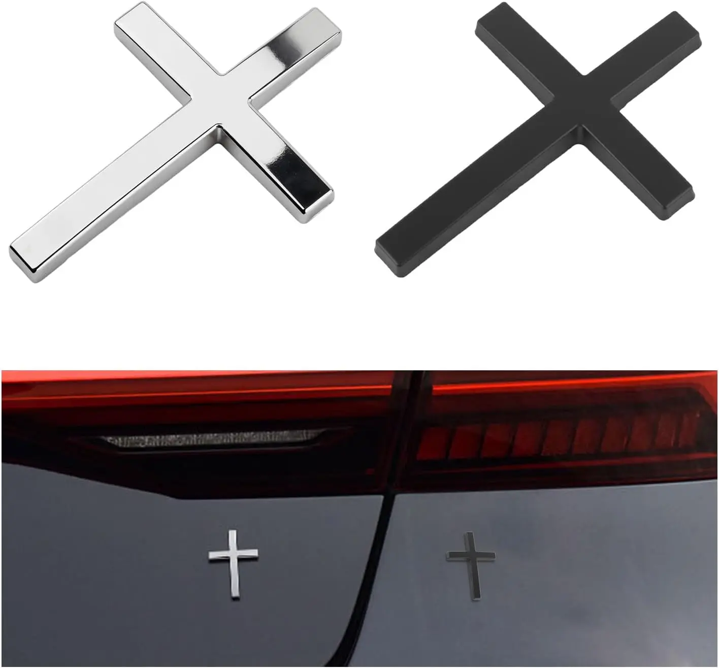 2 count Individual  Cross  Emblem, Metal  Badges for Covering  and  Decoration,Universal & Self-Adhesive Cross Stickers for  Exterior Accessories (Black+)