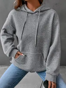Women's Casual Comfortable Hooded Sweatshirt Jacket, Long Sleeve Drop Shoulder Design, Perfect for Daily Wear & Outdoor Activities, Winter