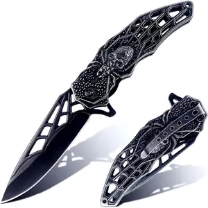 Knife, Cool Folding Knife with 3D Embossed Skull patterns, Great festival Christmas Gift knife For Men Outdoor Survival Camping