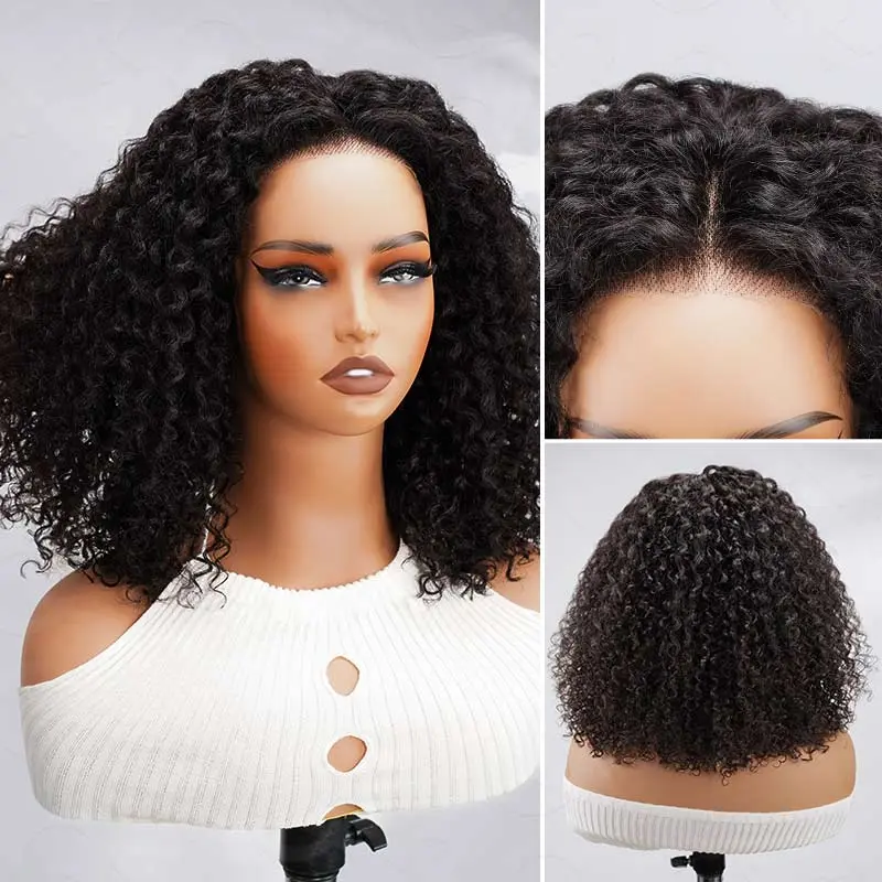 QVR Glueless Kinky Curly 5x5 Lace Closure Wig Ready to Go Soft Short Bob Wigs