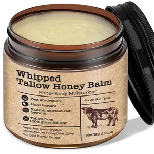 Grass Fed Whipped Beef Tallow With Honey Face Body Moisturizer 2 oz - Organic Unscented Fast Absorption Tallow