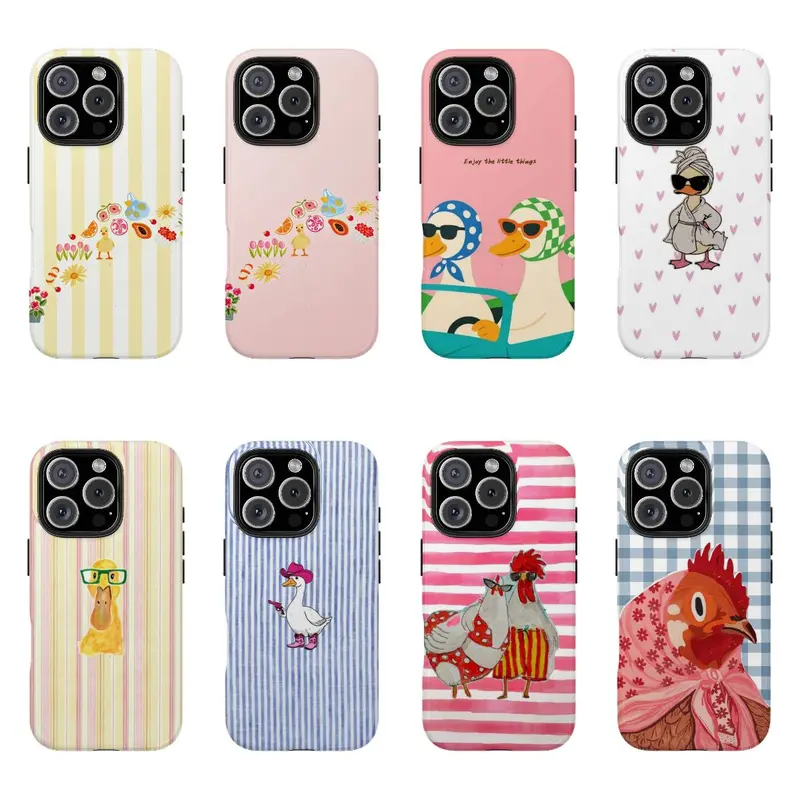Cowboy Duck Art Phone Case - Aesthetic Blue Stripe Cute Smartphone/Cellphone Protector Casing Cover for iPhone 17/16/15/14/13/12/11 Pro Max Plus Air Handheld Devices