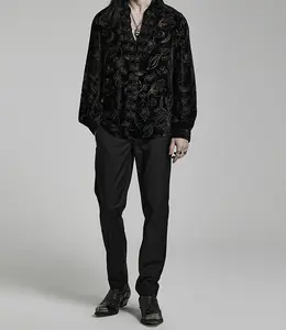 SALE LAST ONE Mens Pirate Renaissance Fair Club Outfit Sheer Velvet Top High End Quality Long Sleeve V-Neck Boho Style