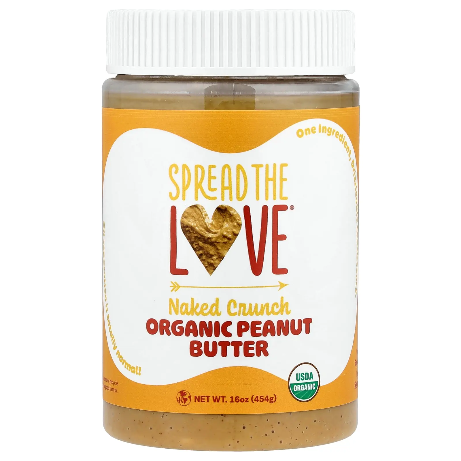 Spread The Love Organic Peanut Butter, Naked Crunch, 16 oz (454 g)