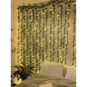 1pc/12pcs Artificial Ivy Vines With Fairy Lights, Suitable For Room Decor, Curtain Decor, Wall, Bedroom, Wedding, Birthday Party Decoration Gifts Graduation,Fake Plants