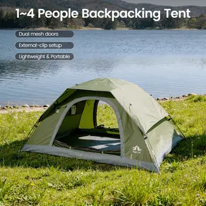 Night Cat Upgraded 1-4 Person Waterproof Windproof Folding Backpacking Tent, 1 Min Easy Clip Setup, 3000mm Heavy Rainproof, 20% More Headroom, Lightweight Compact for Camping, Hiking, Waterproof Tent, Windproof Folding Tent