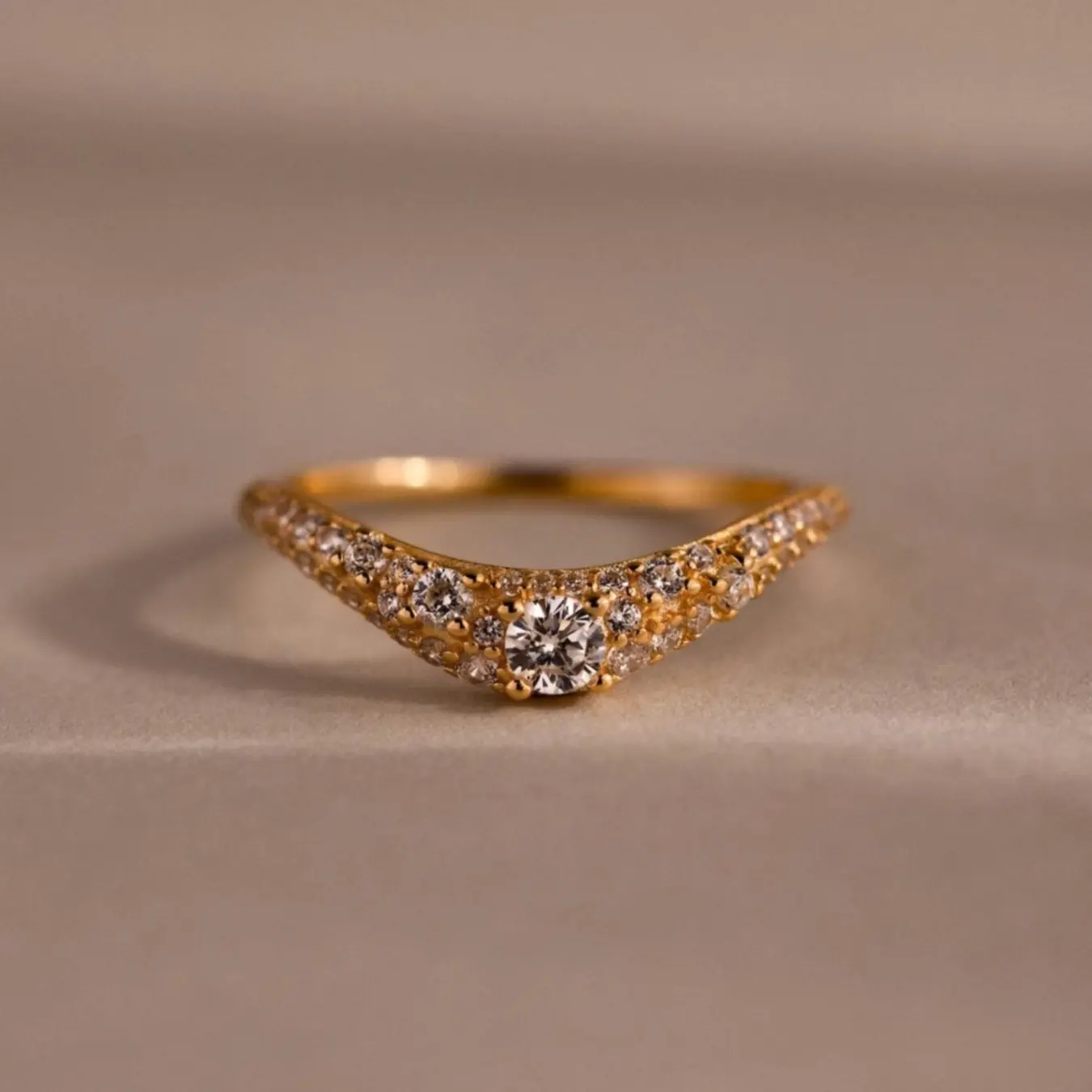 Pave Diamond Curve Ring by Caitlyn Minimalist - Curved Diamond Chevron Band in Gold - Dainty Wave Promise Ring - Art Deco Jewelry - Anniversary Gift for Her