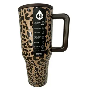 HydroJug 40oz Leopard Print Insulated Tumbler - Sturdy Handle, Leak-Proof Design, Double-Wall Insulation, Portable Drinkware for Hot & Cold Drinks cups tulip glass pasta straw sippy