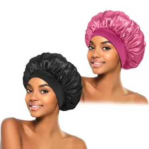2 count Silk Bonnet for Sleeping, Satin Hair Bonnets, Soft Elastic Band Silk Sleep Cap, Hair Wrap for Women(Black Rose)