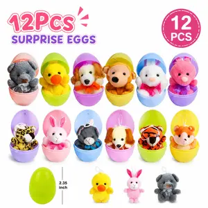 12-Pack Prefilled Surprise Eggs with Plush Animals Kids Party Game Kit Basket Stuffers Classroom Prizes