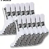 【Black Friday】1/3/6 Pairs Men's Mid-Calf Soccer Socks, Sporty Socks, "FS" Letter & Geometric Pattern, Silicone Grips, Moisture-Wicking and Breathable Fabric, Athletic Socks