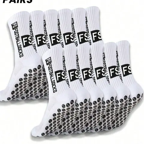 【Black Friday】1/3/6 Pairs Men's Mid-Calf Soccer Socks, Sporty Socks, "FS" Letter & Geometric Pattern, Silicone Grips, Moisture-Wicking and Breathable Fabric, Athletic Socks