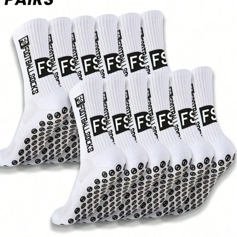 【Black Friday】1/3/6 Pairs Men's Mid-Calf Soccer Socks, Sporty Socks, "FS" Letter & Geometric Pattern, Silicone Grips, Moisture-Wicking and Breathable Fabric, Athletic Socks