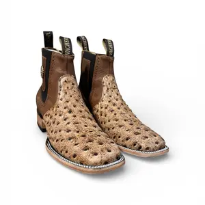 Vachers Ave Orix Men's Ostrich Leather Chelsea Boots with Perforated Design and Comfortable Sole