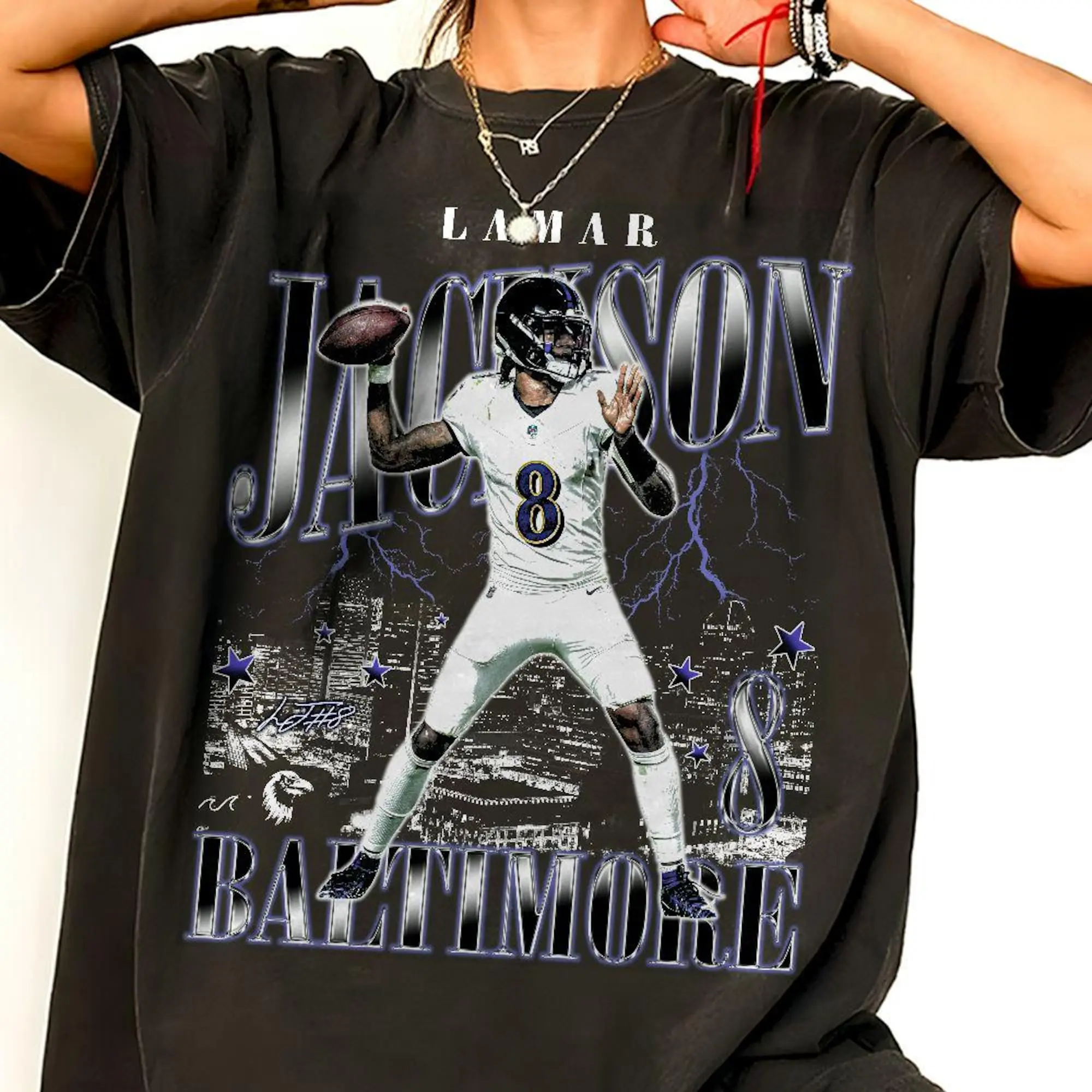 Lamar Jackson Comfort Color Shirt, Football American Graphic Vintage, Football 90s Bootleg Inspired Tee, Gift For Fans