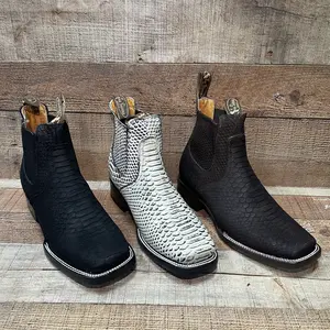 Men’s Western Rodeo Cowboy Ankle Boots – Genuine Cowhide Leather With Snake-Print Embossed Pattern Botín Vaquero Est.715