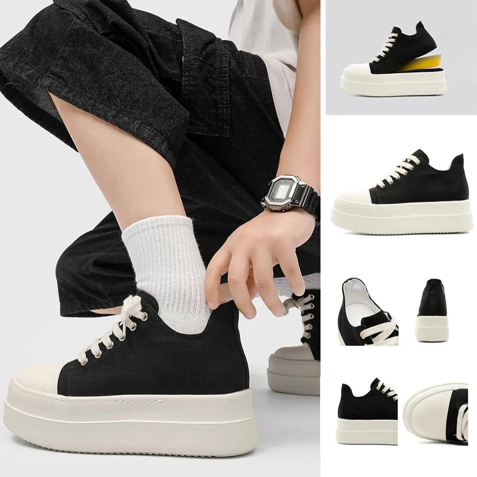 Mens Chunky Sneakers Low Top Platform Thick Sole Oversized Round Toe Thick Laces Lace Up Casual Board Shoes Avant Garde Grunge Gothic Y2K Streetwear Skateboard Hip Hop Height Increasing