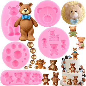 Fondant Mold Set of 5 -  Fondant Mold Bear,  Fondant Mold Ball, Semi Sphere, Polymer Clay Gum Paste for Teddy Bear Cake Decorating Cupcake Topper Candy