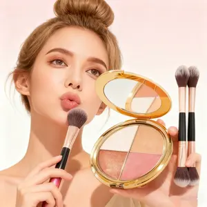 Glowjiu 4-in-1 Glow Palette & Brush SetMulti-Use Highlighter Blush EyeshadowforEffortless Radiance Long-lasting makeup that doesn't come off