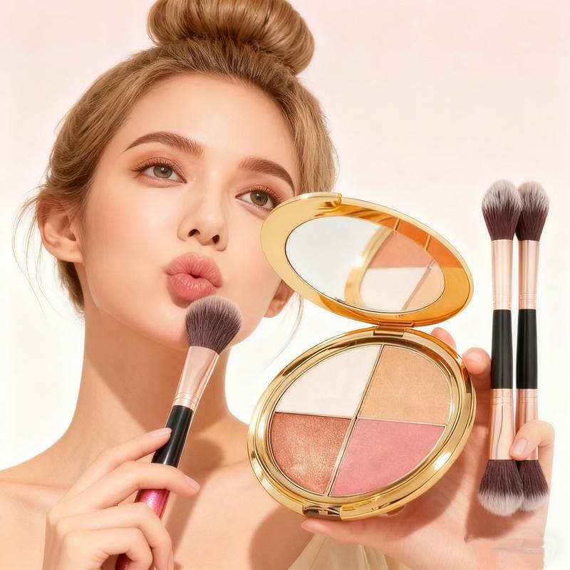 Glowjiu 4-in-1 Glow Palette & Brush SetMulti-Use Highlighter Blush EyeshadowforEffortless Radiance Long-lasting makeup that doesn't come off