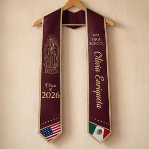 Custom Graduation Stole 2026 – Mexican American Personalized Name & School Sash with Our Lady of Guadalupe
