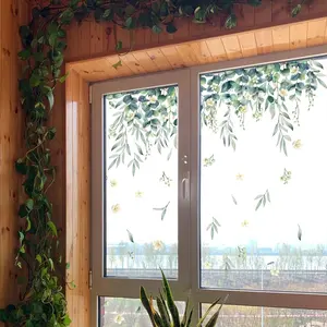 Plants Pattern Window Film, Double Sided Self Adhesive Window Sticker, Window Decal, Decorative Sticker for Home Living Room Bedroom, Ornaments